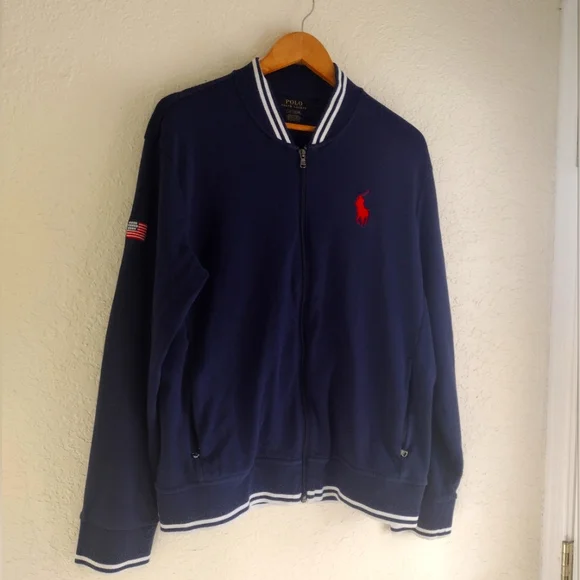 Polo Ralph Lauren Big Pony Full Zip Jersey with USA Flag Patch - Picture 3 of 6